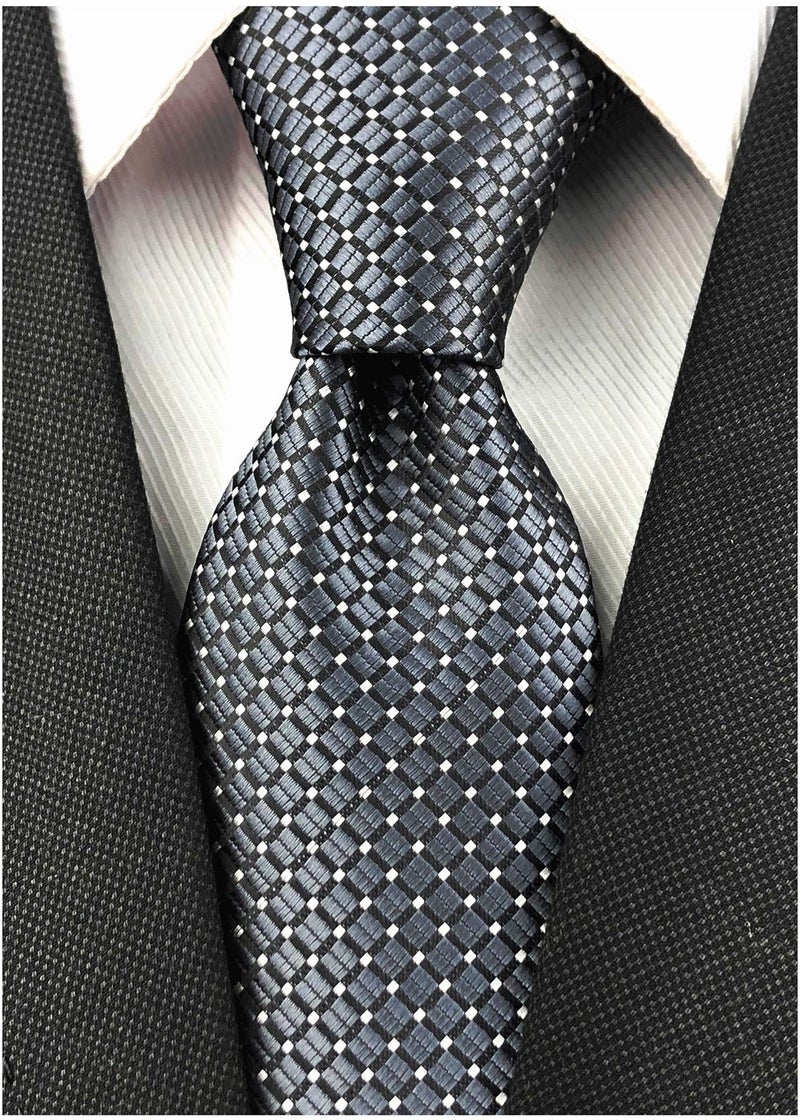 Elfeves Men's Big Boys Dark Grey Silk Plain Cravat Ties Solid Extra Long Necktie Best Xmas Gift - Image 4